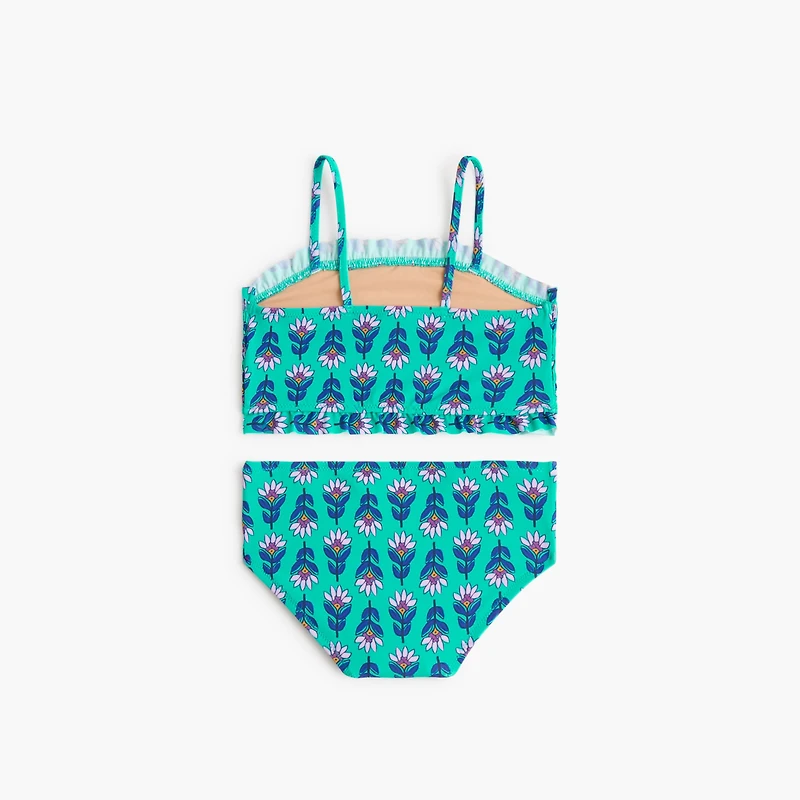 Girls' smocked block-print two-piece bikini set