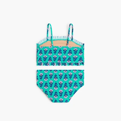 Girls' smocked block-print two-piece bikini set