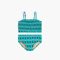 Girls' smocked block-print two-piece bikini set