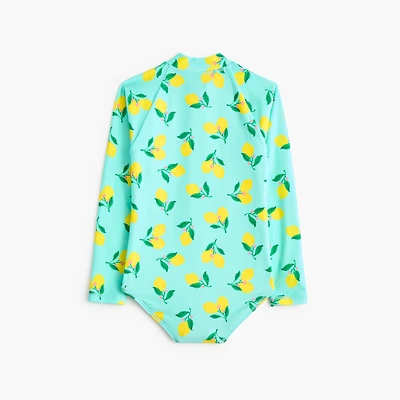 Girls' lemon rash guard swimsuit