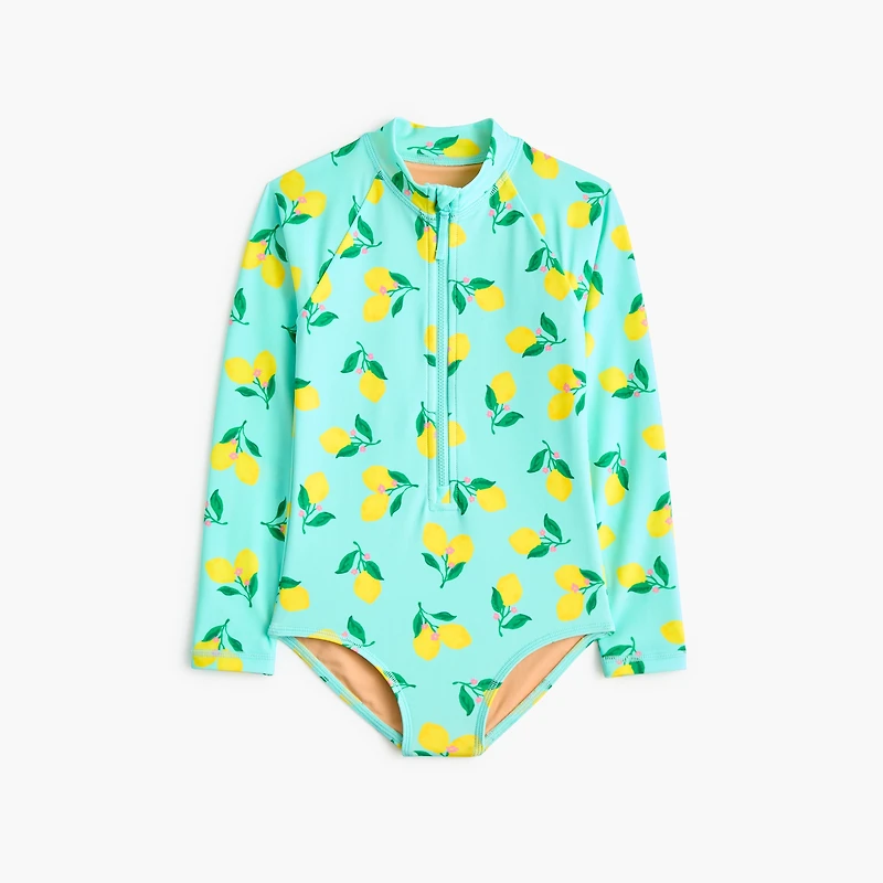 Girls' lemon rash guard swimsuit