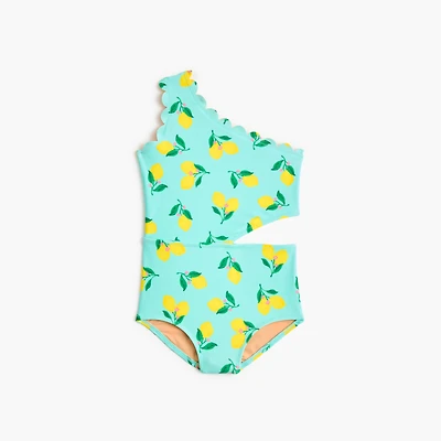 Girls' lemon scalloped one-piece swimsuit