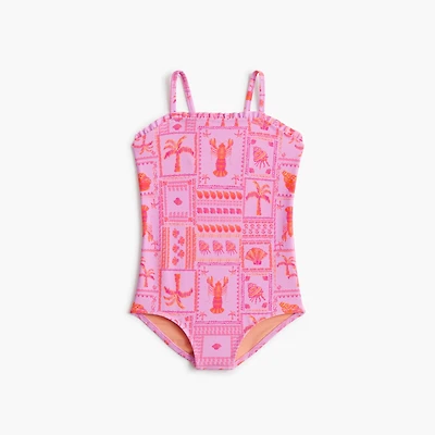 Girls' sea creatures ruffle one-piece swimsuit