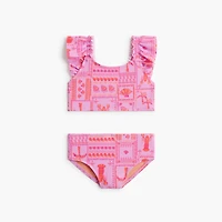 Girls' sea creatures ruffle bikini set