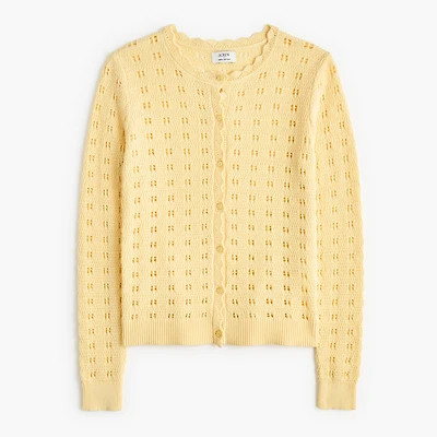 Scalloped pointelle cardigan sweater
