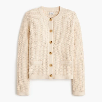 Stitched crewneck cardigan sweater