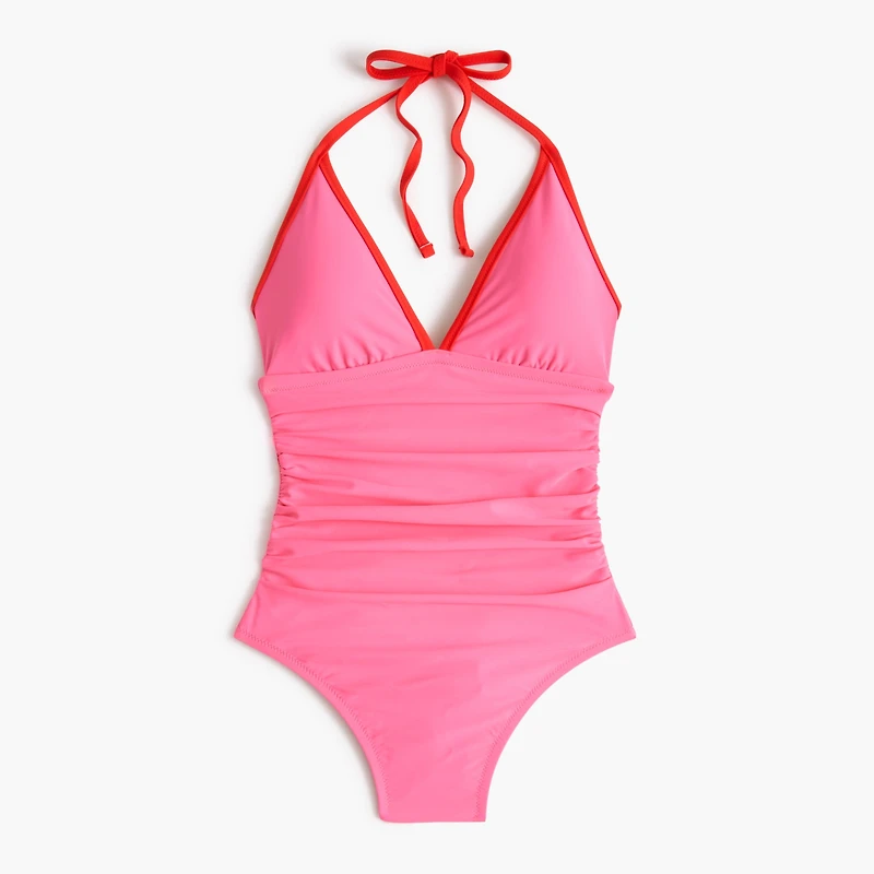 Tipped ruched one-piece swimsuit