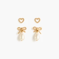 Heart and bow drop earrings pack-of-two