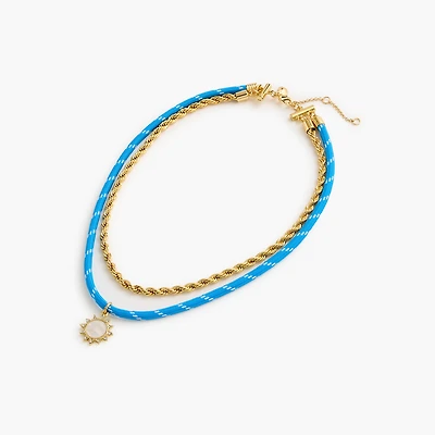 Corded gold charm layering necklace