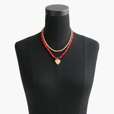 Corded gold charm layering necklace