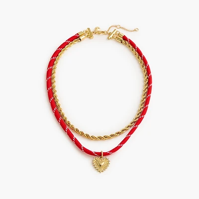 Corded gold charm layering necklace