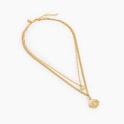 Layered crystal charm necklace