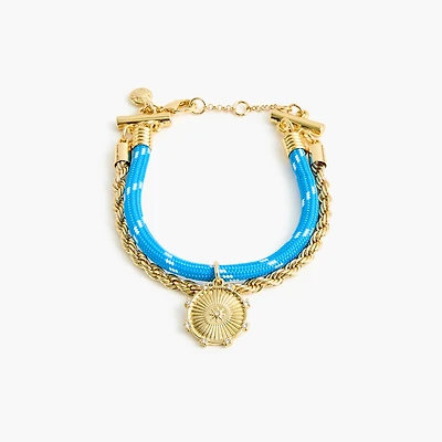 Corded gold charm layering bracelet