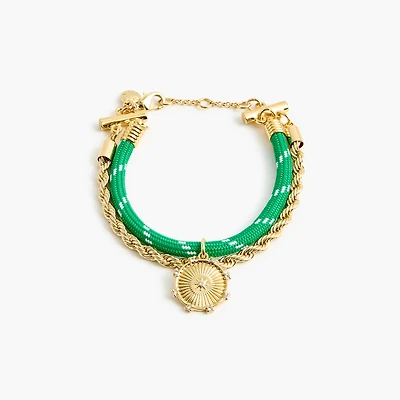 Corded gold charm layering bracelet