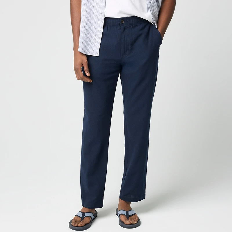 Linen-cotton blend drawstring pant
