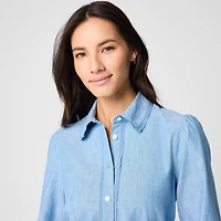 Lace-trim chambray button-up shirt