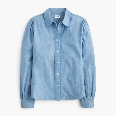 Lace-trim chambray button-up shirt