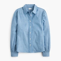 Lace-trim chambray button-up shirt