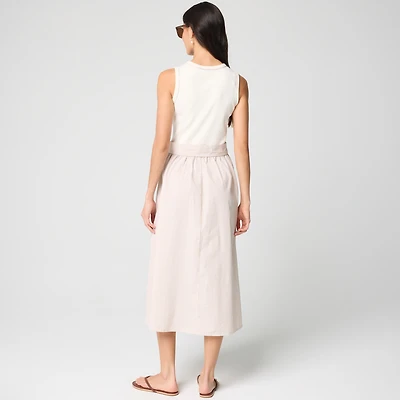 Tie-waist mixed-media midi dress