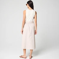 Tie-waist mixed-media midi dress