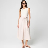 Tie-waist mixed-media midi dress