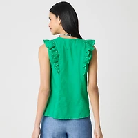 Eyelet flutter-sleeve top