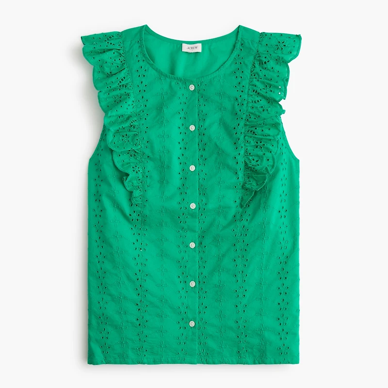 Eyelet flutter-sleeve top