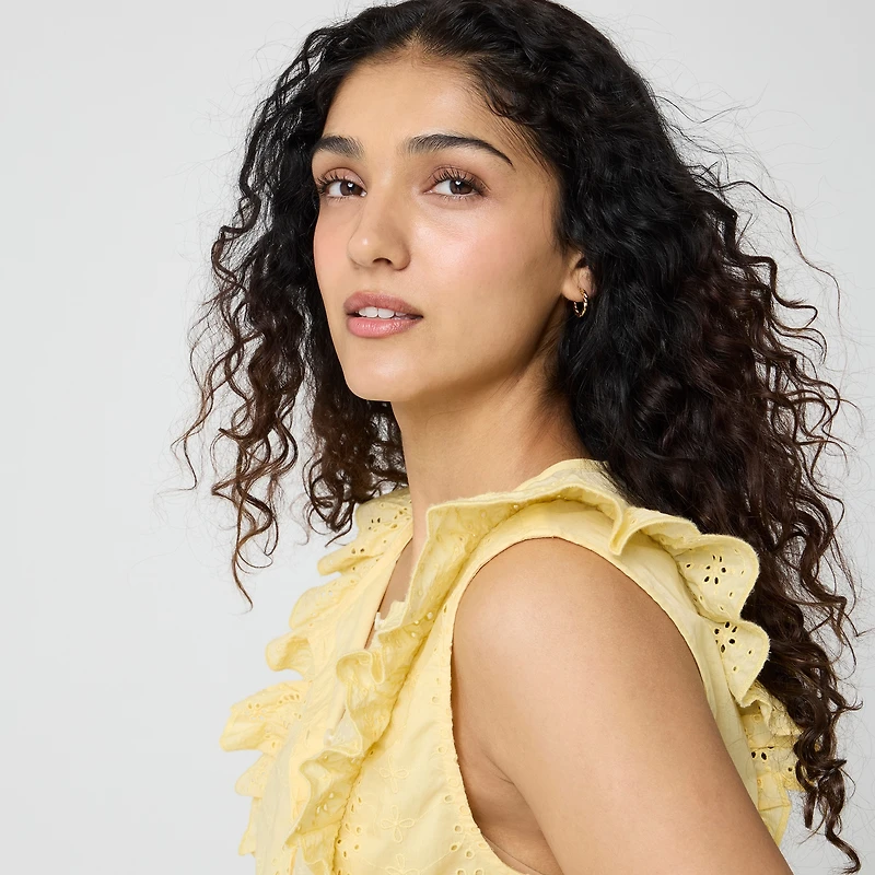 Eyelet flutter-sleeve top