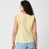 Eyelet flutter-sleeve top