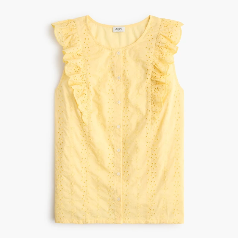 Eyelet flutter-sleeve top