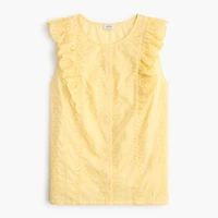 Eyelet flutter-sleeve top