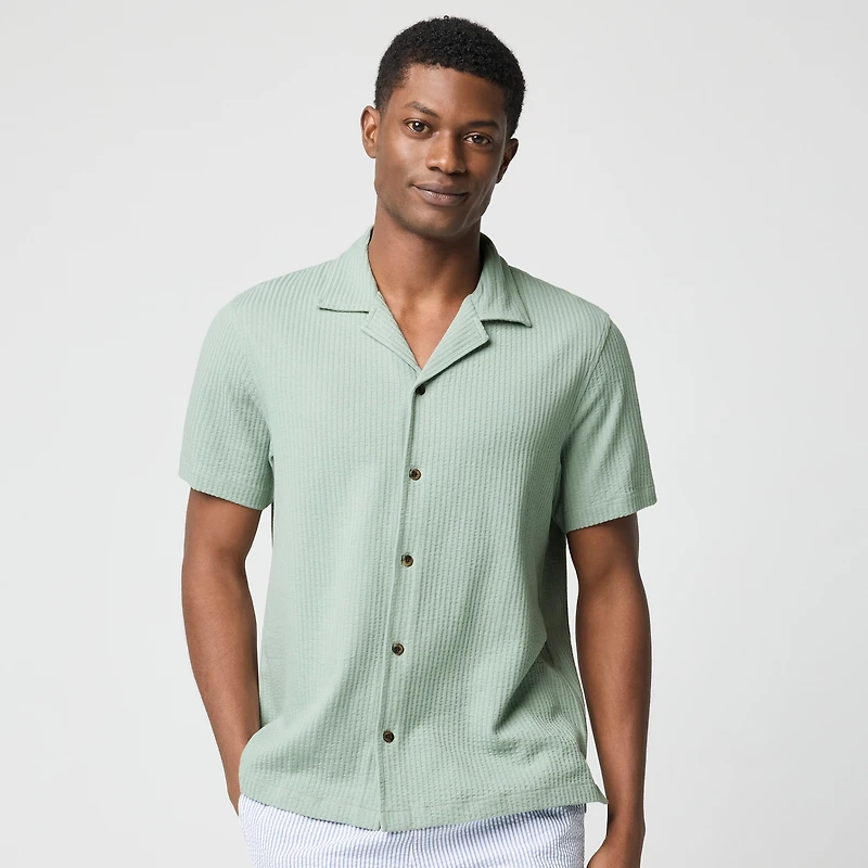 Knit seersucker camp shirt