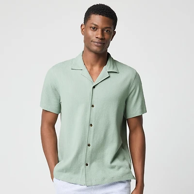 Knit seersucker camp shirt