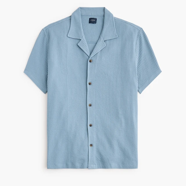 Knit seersucker camp shirt