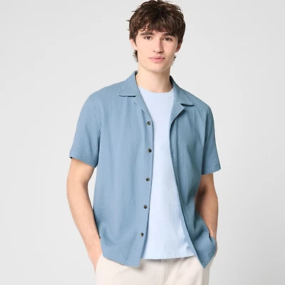 Knit seersucker camp shirt