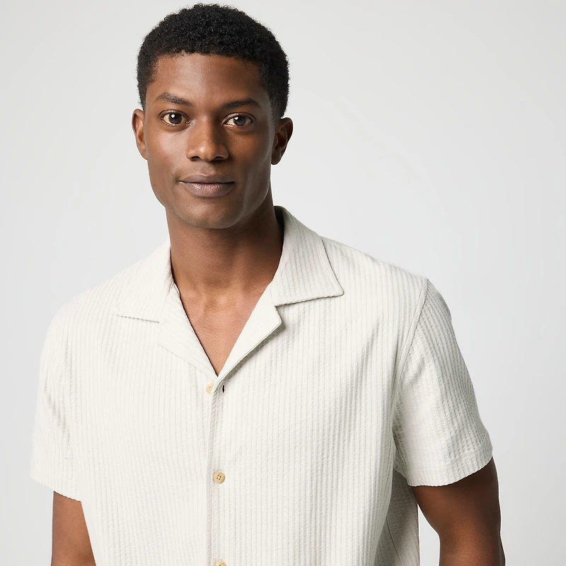 Knit seersucker camp shirt