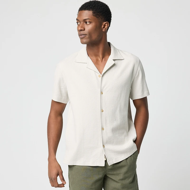 Knit seersucker camp shirt