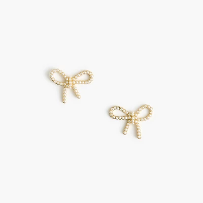 Pearl bow stud earrings