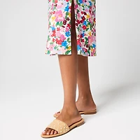 Linen-blend midi skirt