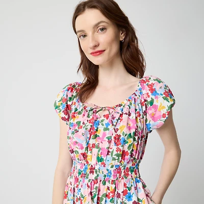 Floral smocked-waist midi dress