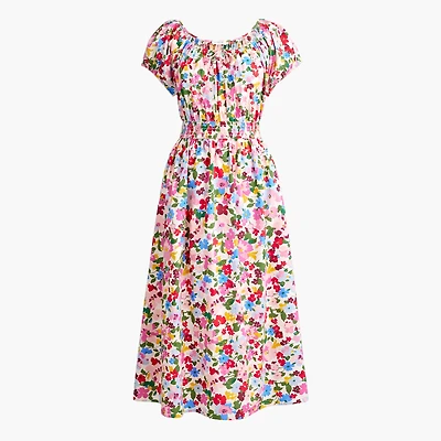 Floral smocked-waist midi dress