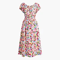 Floral smocked-waist midi dress