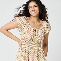 Floral smocked-waist midi dress