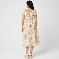 Floral smocked-waist midi dress