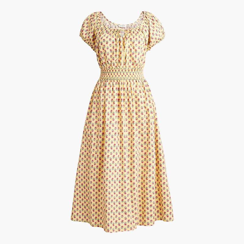 Floral smocked-waist midi dress