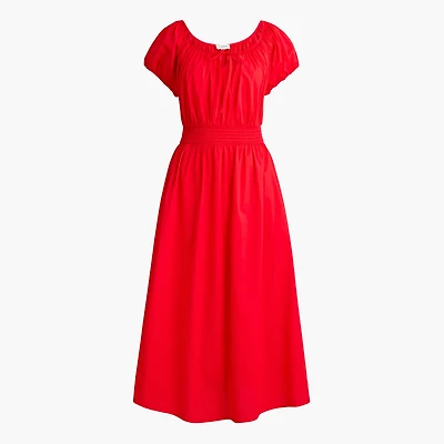 Smocked-waist midi dress