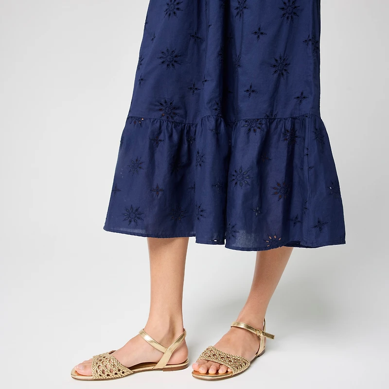 Eyelet mixed-media midi dress