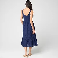 Eyelet mixed-media midi dress