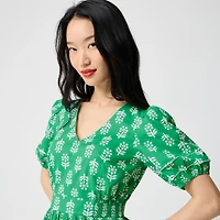 Block-print puff-sleeve midi dress