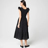 Clip-dot smocked flutter-sleeve midi dress